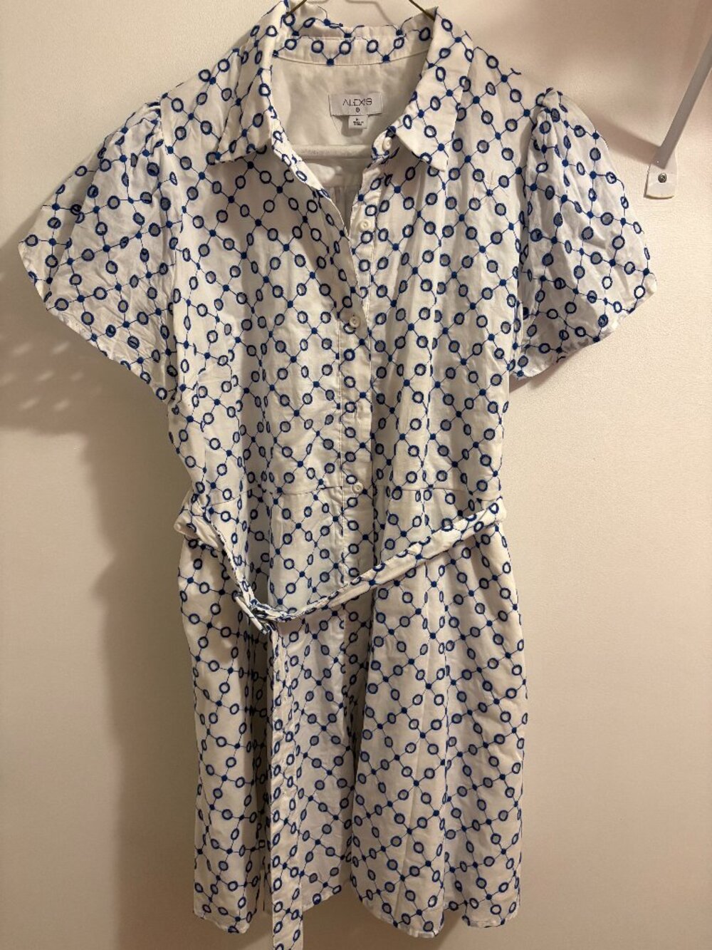 ALEXIS for Target Blue White Embroidered Belted Shirtdress Size XL